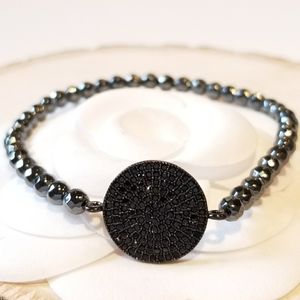 NEW Black CZ Pave Hematite Stretch Bracelet